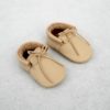 laced sand moccasins front